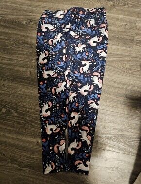 LuLaRoe Navy Leggings with Pink & White Unicorns